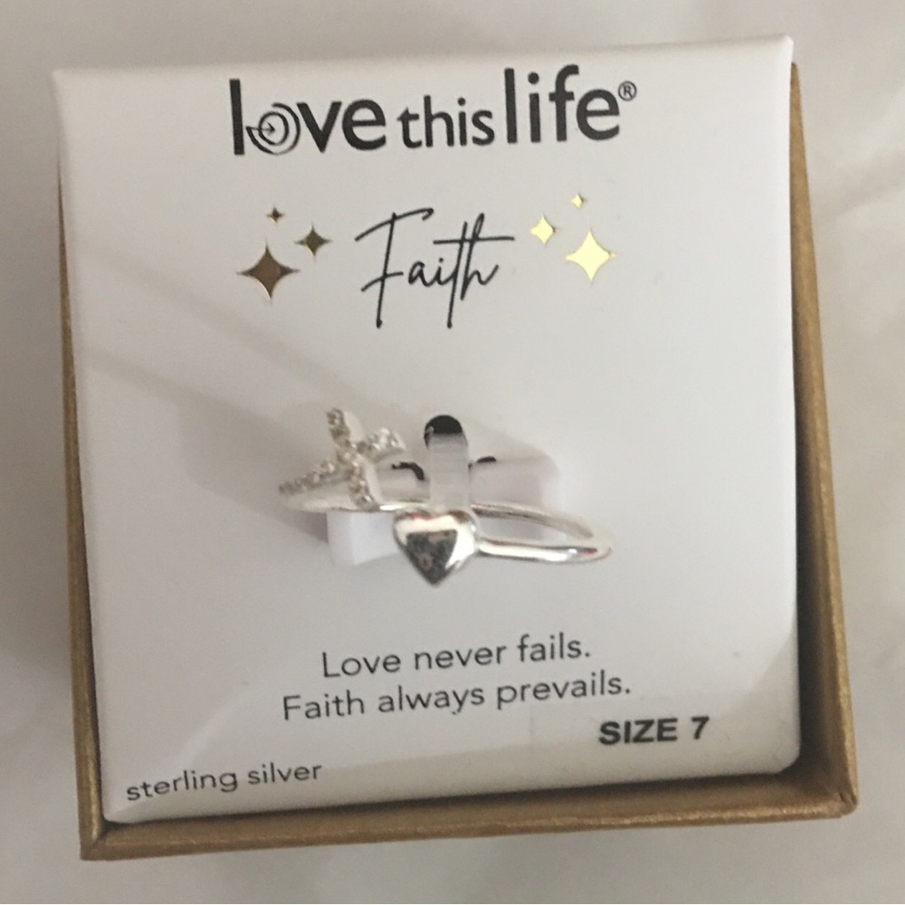 Love this Life Faith sterling silver ring heart and cross size 7